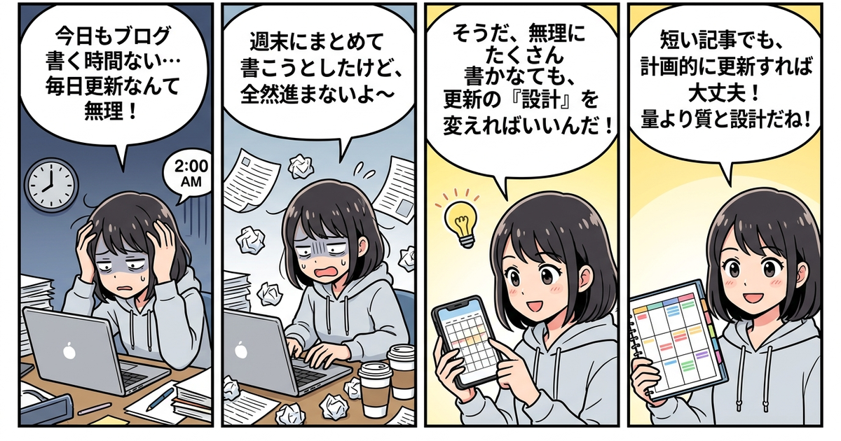 まとめ：ブログに時間がないなら、書く量より更新設計を見直してみる